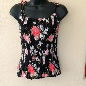 Pleated Expandable Spaghetti Strap Top Sheer